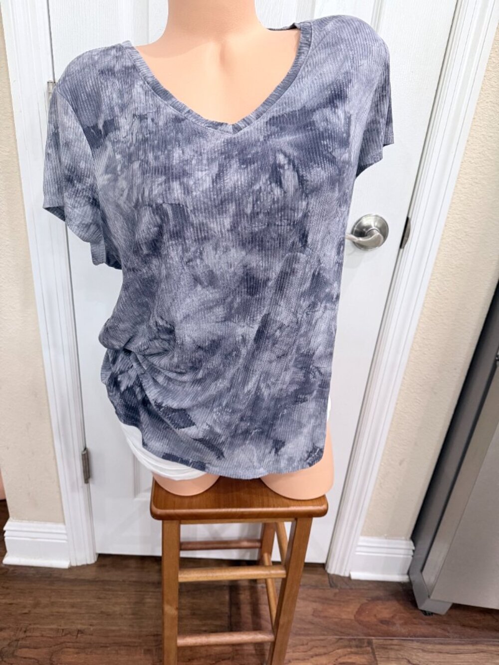 Simply Vera Vera Wang XXL Gray Marble Tie Dye Ribbed Stretch V-Neck T-Shirt